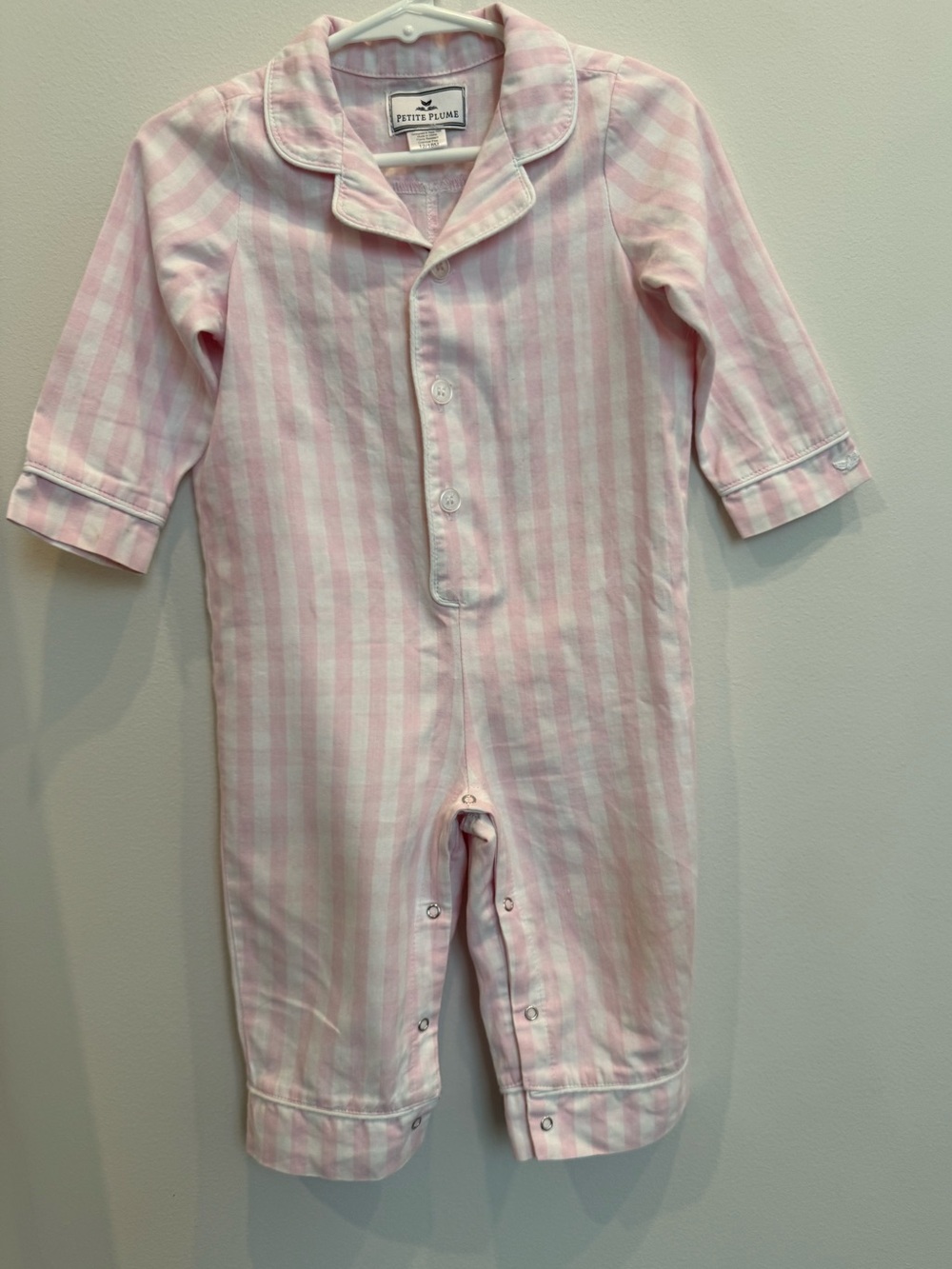 Petite Plume Pink Gingham Classic Romper Pajamas 12-18M